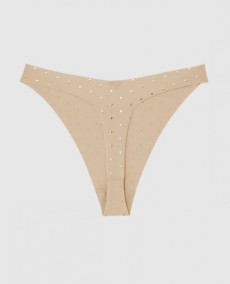 La Senza High Leg Thong Panty Women Underwear Foiled Dot Rosetan | R3F2CzsR