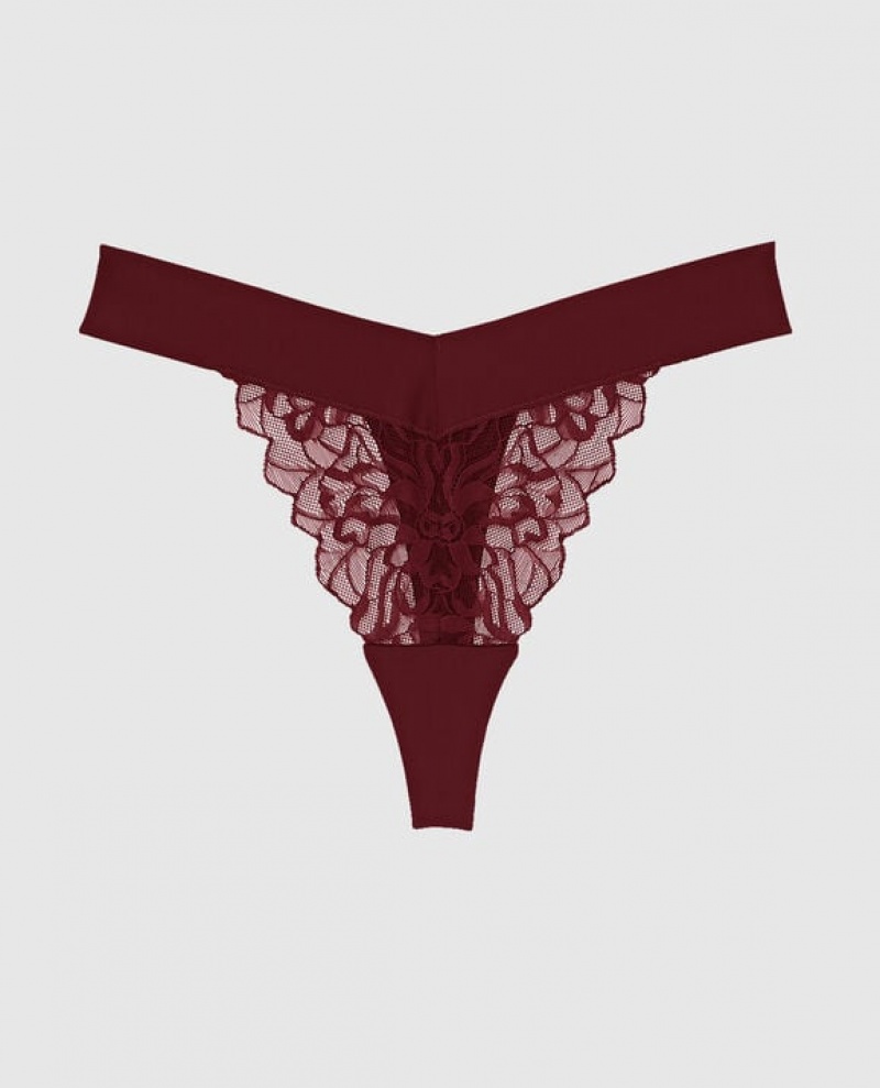La Senza High Leg Thong Panty Women Underwear Red Burgundy | Syq8Rz8m