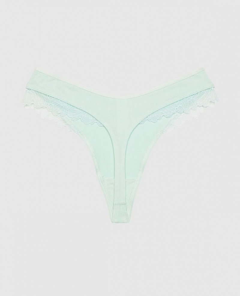 La Senza High Leg Thong Panty Women Underwear White Green | Iq6jjExb