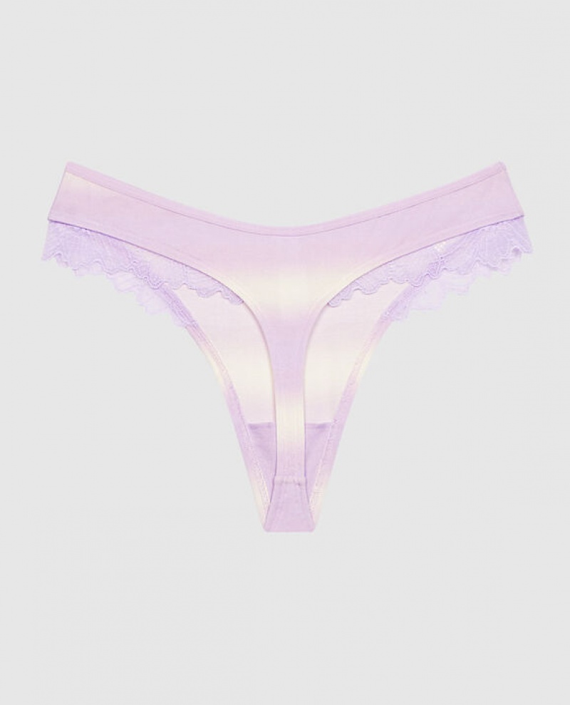 La Senza High Leg Thong Panty Women Underwear Purple Stripes | XxsdvMoY