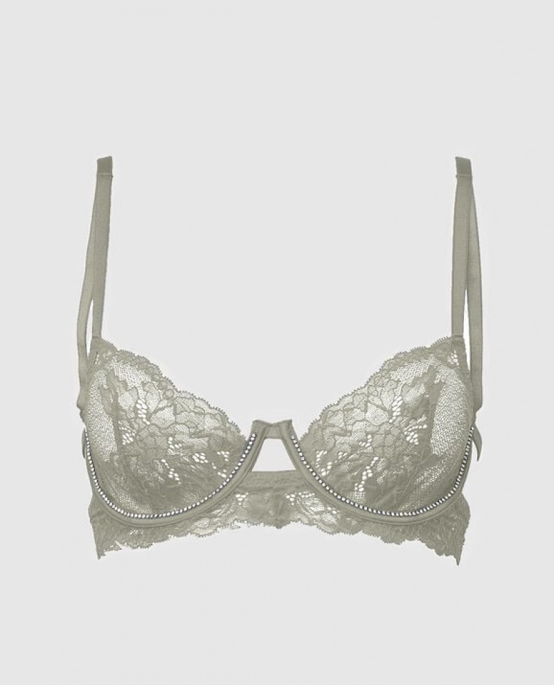 La Senza Unlined Balconette Lace Bra Women Lingerie Silver | wfIqnduU