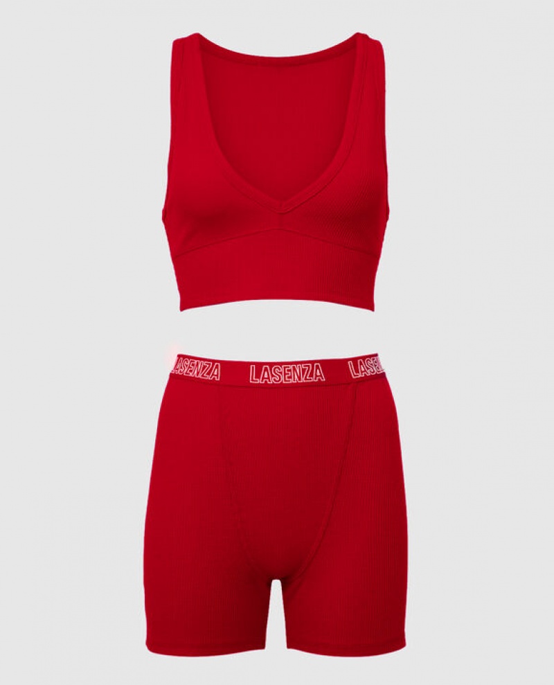La Senza Waffle Crop Women Sleepwear Red | bIYKn40f